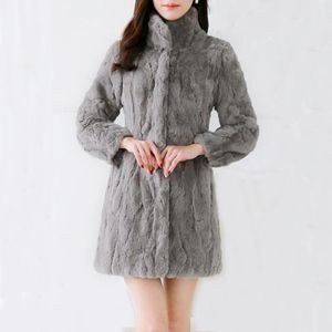 Women's Fur & Faux 2023 Real Rex Overcoat Natural Mandarin Collar Genuine Coat Jacket Factory Brand Wholesale SR34