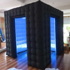 5mh Free ship custom beautiful square black inflatable photo booth Photobooth wedding party tent enclosure with 2-doors