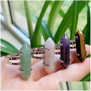 Cluster Rings Healing Natural Stone Ring Hexagonal Point Amethysts Lapis Opal Pink Crystal Finger Resizable For Women Drop Delivery J Dhl31