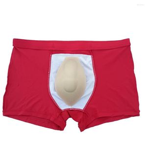 Underbyxor Ice Silk Boxer Boror Män konvex påse med svamp Cup Pad sömlös trosor Male Breathale Underwear Solid Panty Man