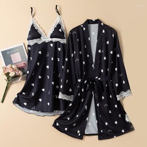 Damen Nachtwäsche Twinset Lace Robe Set Damen Nachthemd Nachthemd Damen Bademantel Kleid Anzug Dessous Casual Satin Kimono Homewear