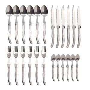Servis uppsättningar Jaswehome 24st Rostfritt stål Flatvaruuppsättning Laguiole Decorated Dinner Knives Forks Spoons Set Western Dyner 230503