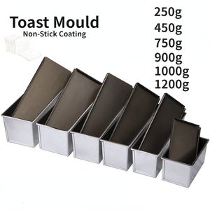 Bakningsformar 250G450G750G900G1000G Toastformar Aluminiumlegering Non-stick-beläggning Toastlådor Bröd Loaf Pan Cake Mold With Lid Bakeware 230503