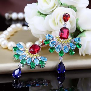 Kolczyki Dangle Fashion Multi kolor Cubic Zirconia Duża dla kobiet w stylu bohemii impreza upuszczona biżuteria Prezent biżuterii