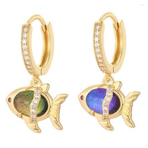 Hoop örhängen färgglad fiskstuddroppklipp för kvinnor mode smycken vintage 2023 grossistfest gåva