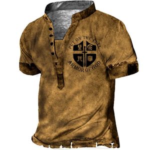 Mens Tshirts Henley gömlek tişört tişört 3D baskı grafik desenli dümen artı boyutta stant yaka günlük spor tişörtleri adam 230503