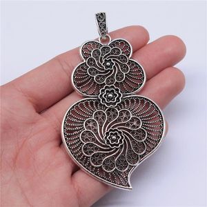 Charms 1pcs 90x50mm Filigree Big Flower Heart Charm For Jewelry Making Carved Pattern CharmCharms