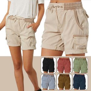 Shorts Womens Cargo Pants Shorts Soft Bekväm Casual Cotton Elastic midja Shorts Summer Bottoms Jeans Hög midja med lastbyxor