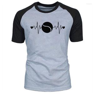 Men's T-skjortor Fashion Tennis Heartbeat Lifeline Racquet Funny Shirt Summer Men Raglan Sleeve Adult Round Neck Short T-shirt