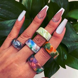 Band Rings IF ME 5PCS/SET Hyperbole Ins Thick Aesthetic Colorful Resin Acrylic Set for Women girl Trendy Party Ring Jewelry 2021 Y23