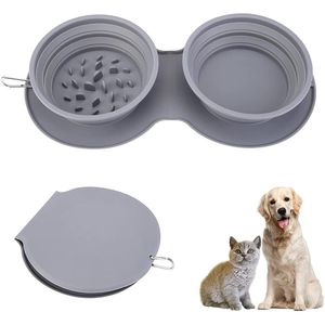 Feeding Collapsible Dog Bowl Slow Feeder Puppy Travel Portable Nonskid Dog Bowl Adjustable Silicone Water Food Pet Bowl Feeder Dish