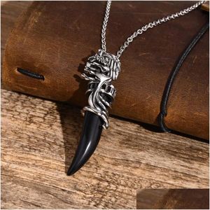 Anhänger Halsketten Herren Black Ox Horn Rock Punk Gothic Style Tierhalsband für ihn Modegeschenke Schmuck Tropfenlieferung Anhänger Dhgarden Dhwvh