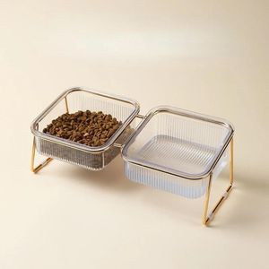 Tigela de alimentação antiderrapante para animais de estimação, tigela de água para gatos, tigela dupla para alimentação de cães e gatos, proteção cervical