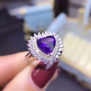 Cluster-Ringe natürlicher echter klassischer Silber-925-Schmuck-Amethyst für Frauen mit ovalen Edelsteinen, Verlobungs-weibliches Geschenk