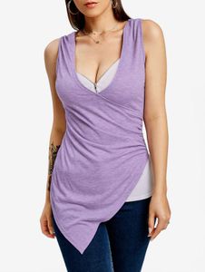 Tops Zip plisy Bicolor asymetryczny swobodny Top Longline Sweetheart wysoki dekolt Stretch kobiety topy Slim Two Tone Camis na lato