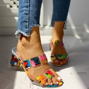 Sandalet Pmwrun Kadınlar Square Heels Yaz Peep Toe Bayanlar Çok Renkli Kama Ayakkabıları Sandalias De Verano Para Mujer 230503