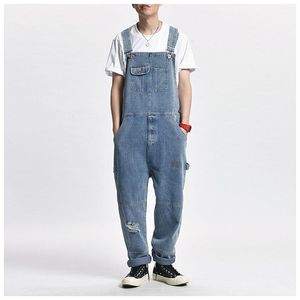 Men's Jeans Jumpsuit For Men Hole Bib Overalls Streetwear Vintage Cargo Trousers Man Women Loose Casual Denim Pants