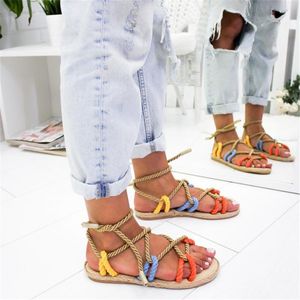 Sandals Women's 2023 Summer Style Rope Braided Solid Color Flat Outdoor Open Toe Comfortable Casual Shoes