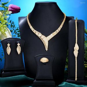 Necklace Earrings Set Siscathy 4Pcs/Set Luxurious Zircon Wheat Ears Wedding Jewelry For Women Unique Design Collar Female Engagement