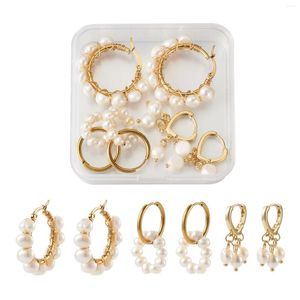 Hoop Earrings 3 Pairs Style Natural Pearl Beaded Circel Round Hoops For Elegant Women Bridal Wedding Party Fine Jewelry Gifts