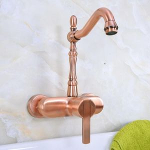 Kitchen Faucets Antique Red Copper Basin Faucet Bathroom Sink Tap 360 Swivel Spout Cold Mixer Wall Mount Tnf937