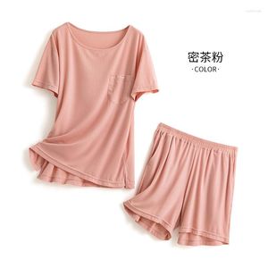 Men's Sleepwear Women Pajamas Pink Solid Color Casual O-neck Nightwear Short Sleeve Summer Household Clothing Nightgowns