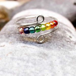 Band Rings Bohemian Rainbow Beads Anxiety Ring Rotate Freely Anti Stress Fidget Spinner For Women Girls Fashion Wedding Jewelry Y23