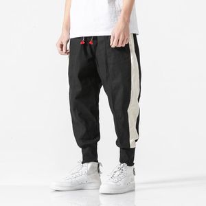 Spodnie #2545 boczne białe paski Pencil Pants Men Joggers Streetwear Thin Cotton Line Pants Vintage Spodnie luźne 5xl 2019Summer