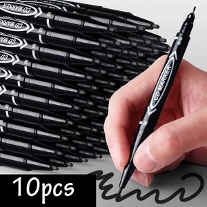 Marcadores 10 PCSset Twin Tip Colored Pens permanente de arte Fine Point Impermeável Oil Black Black Sketchbook Painting Supplies 230503