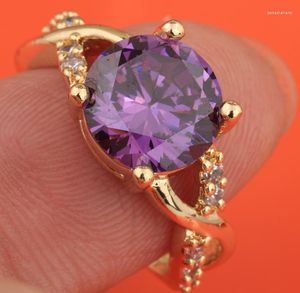 Wedding Rings Purple Gems Zircon Gold Filled Trendy Party Jewelry Ring US# Size 6 / 7 8 9 S1864
