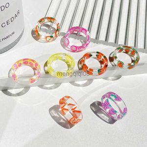 Band anéis de moda coreana frutas frescas resina transparente anel acrílico para mulheres meninas Novo design strberry limão jóias de jóias