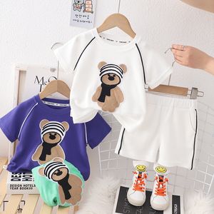 2pcs/set moda meninos desenho animado urso crianças terno infantil roupas de manga curta 2 peças conjunto de garotas roupas de verão 1 2 3 4 5 anos