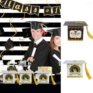 Presentförpackning 50st Candy Box Clear Printing Bronzing Paper Chocolate Case Graduation Party Grattis Grad Hat Cookie Souvenirs leveranser