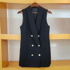 Kvinnors västar svart casual smal ärmlös enkelknapp Turned krage kvinnor blazer väst koreansk mode femme waistcoat