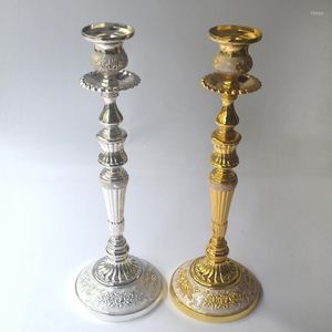 Candle Holders European Rose Flower Design Gold Silver Plating With White Hand Enameled Tabletop Metal Alloy Stick Pair