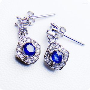Dingle örhängen naturlig riktig blå safir liten droppe örhänge 925 sterling silver 0,5ct 2st ädelsten fina smycken T23323