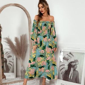 Casual Dresses Summer Floral Holiday Dress Tropical Pirnt One Shoulder Women Y2K Ropa Mujer Verano 2023 Split Loose Beach Outing
