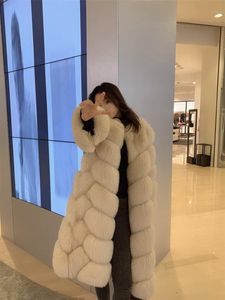 Peles Real Fox Fur Long Long Women Luxury Fox Fur Jacket For Girls Winter Coat Mangas cheias de plush feminino Coats feminino 2022