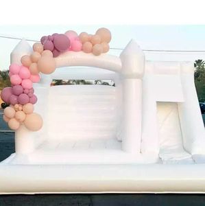 4x4m vitt bröllop studsa hus Uppblåsbart bouncy castle glida kommersiella barn rolig kombination med bollgrop för baby shower