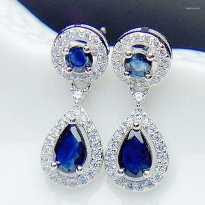 Dangle Earrings Natural Real Sapphire Or Rub Drop Earring 925 Sterling Silver 0.5ct 2pcs 0.15ct Gemstone T23371