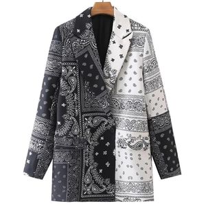 Blazers Aonibeier 2022 Woman Casual Traf Coats Autumn Vintage Paisley Print Patchwork Single Button Loose Blazers Female Long Jacket