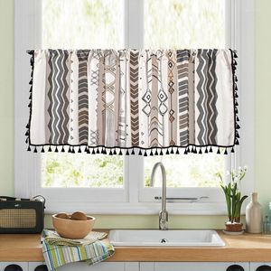 Curtain Cafe Short For Kitchen Window Blackout Boho Geometric Black Drapes Cotton Linen With Tassels Bathroom Cabinet TJ7282