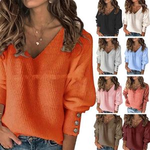 Kobiety swetry jesienne zima moda w dekolcie w szpicowrze sweter luźny sweter pullover eleganckie panie noszą codzienne swobodne swea z długim rękawem