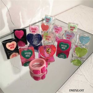 Band Rings New Hot Korean Cute Aesthetic Heart Love Letters Resin For Women Egirl Party Harajuku Y2K EMO Jewelry Gifts Accessories Y23