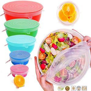 Kitchen Storage Organization 6PCS Silicone Covers Adaptable Lids Caps for Food Universal Dish Stretch Cans Accessories 230503