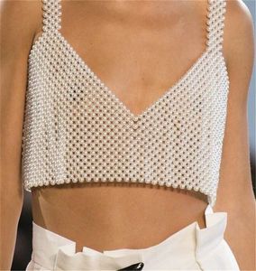 Camisoles Tanks Kvinnor damer Vita pärlor BRALETTE BRAG BRA TANK BUSTIER VEST CROP TOP Artificial Pearl Bra Top Chainmail Jewel Vest Tops 230503