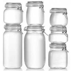 Frasco de vidro selado para cozinha, garrafa de vidro transparente para conservas de alimentos, conservas de frutas, boca grande, jarra de armazenamento doméstica