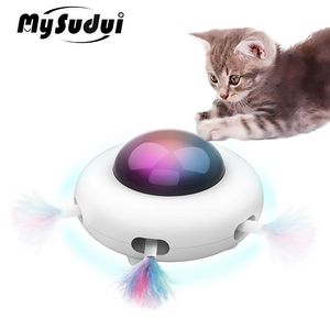 Brinquedos elétricos inteligentes gato teaser brinquedo engraçado vara de penas jogo rotativo automático interativo gato plataforma giratória quebra-cabeça gatinho brinquedo led usb