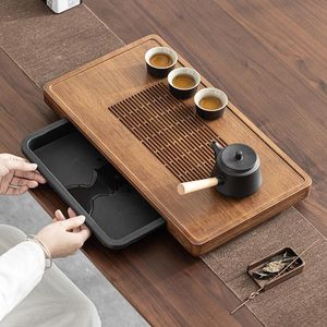 Teaware dois usos bambu chinês decoração bandejas de chá apresentação base bule sala estar bandejas decorativas kung fu conjunto cerimônia de chá