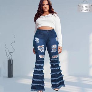 Bottoms Plus Size Jeans Women Denim Pants Ripped High midje botten Tassel pojkvän Streetwear födelsedagskläder